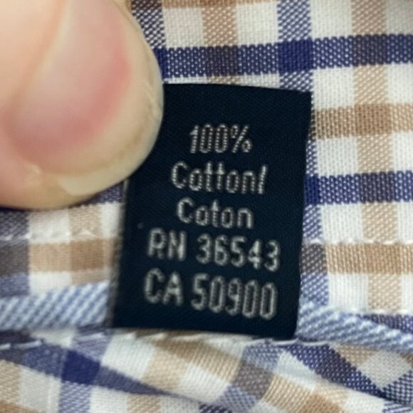 Tommy Hilfiger Ithaca LS Button Down Check Print Dress Shirt Blue Wht Tan Sz 15 - Picture 11 of 12